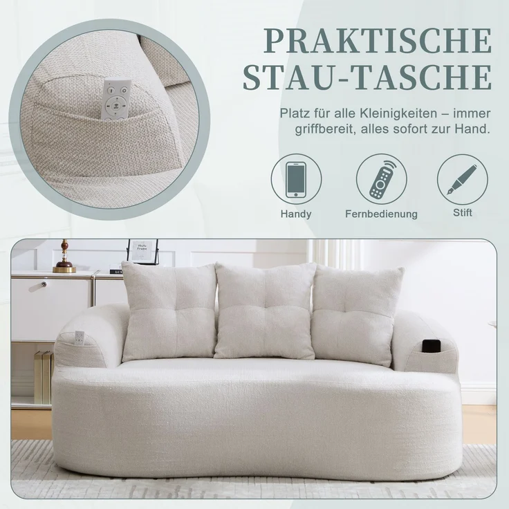 LVHOM 2-Sitzer Sofa mit 3 Kissen, Cloud Sofa mit komprimiertem Design, kein Aufbau erforderlich, Doppelsofa aus Chenille, Beige – Bild 5