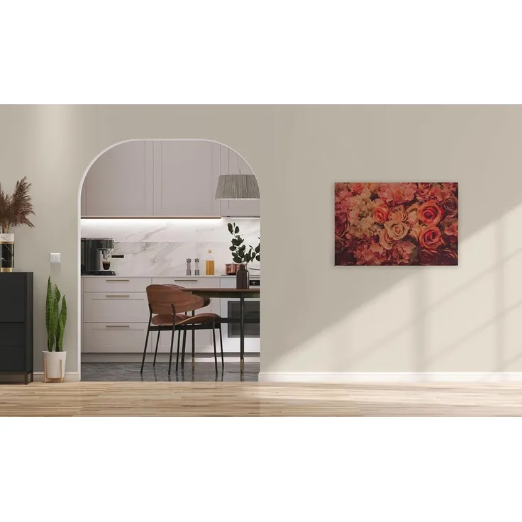 Rosen Leinwandbild Rot Orange 90x60 DD120258 Floral Wandbild Rot Wohnzimmer