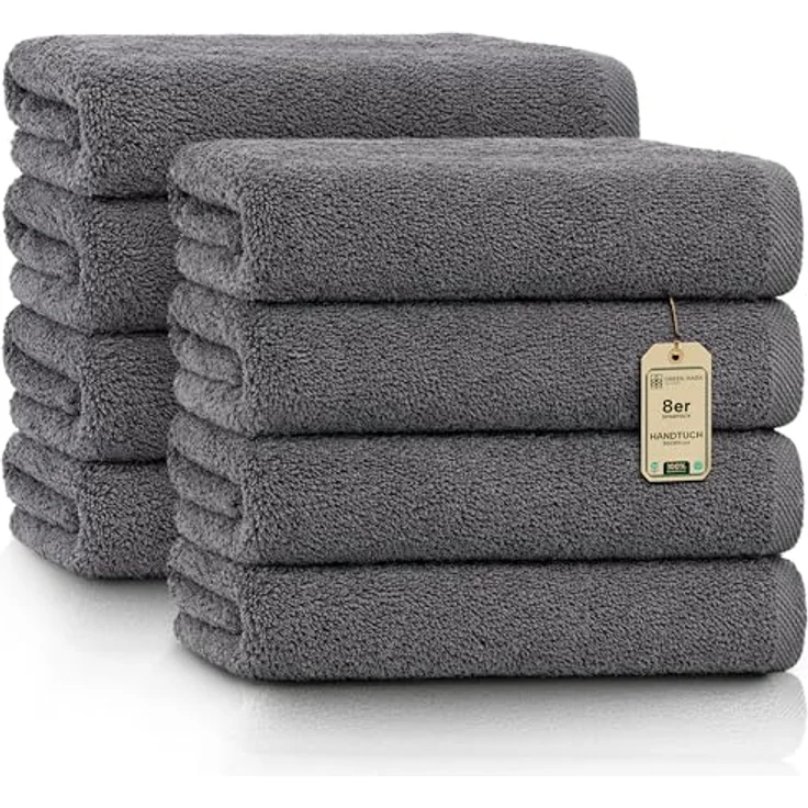 NatureMark 8er Spar-Pack Frottier Handtücher, Handtuch-Set, 50x100 cm, Anthrazit grau, 100% Baumwolle – Bild 2
