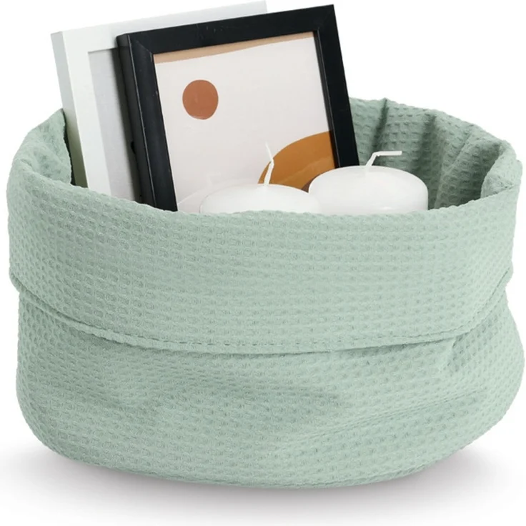 ZELLER 14534 Aufbewahrungskorb Ø 25 cm in MINT Waffelpiqué, Polyester / Korb – Bild 3
