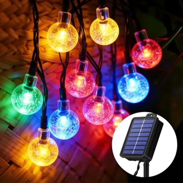 Lichterkette Außen Solar Wetterfest, 60 LED 13,2M 43,3Ft 8 Modi IP65 Wasserdicht Bunt Solarlichterkette aussen Wetterfest Solar Lampions für Balkon Deko Terassen Garten Bäume Weihnachten Festival – Bild 2
