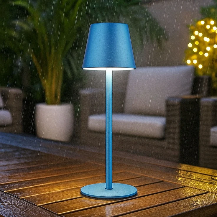 LED Tischlampe, blau, Akku, Touchdimmer, Flaschenaufsatz – Bild 3