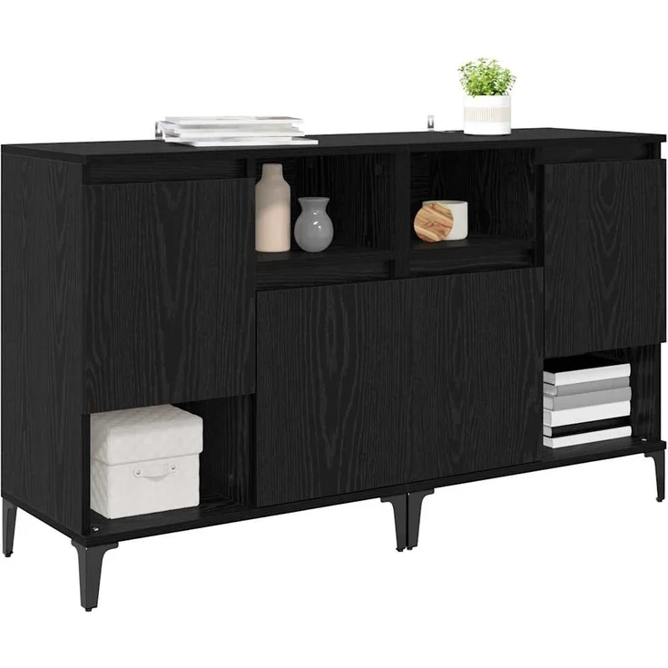 vidaXL Sideboards 2 pcs Schwarz Eichen-Optik 60 x 35 x 70 cm 3415601 – Bild 2