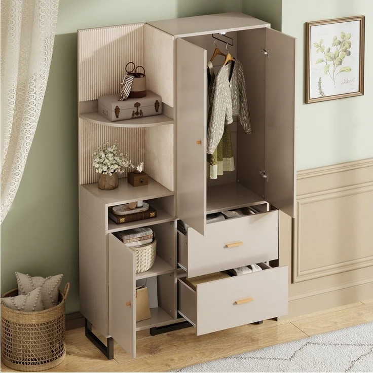 Merax Kompaktgarderobe mit Polsterpaneelen (Garderoben-Set Flurgarderoben Set Scandi, 1-St, 110x38x186 cm) Dielenschrank mit Schuhschrank, Regalfächern & Soft-Close-Türen – Bild 1