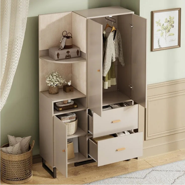 Merax Kompaktgarderobe mit Polsterpaneelen (Garderoben-Set Flurgarderoben Set Scandi, 1-St, 110x38x186 cm) Dielenschrank mit Schuhschrank, Regalfächern & Soft-Close-Türen