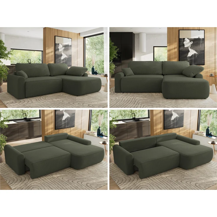 Ecksofa, L-förmiges, lose Kissen, DL-Schlaffunktion, (H 100 x T 187 x B 273 cm) - CUBO L - Boucle Grün - rechte Seite – Bild 2