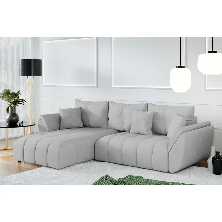 AX LIVING L Form Couch hellgrau Verciani Schlaffunktion Bettkasten 280 – Bild 1