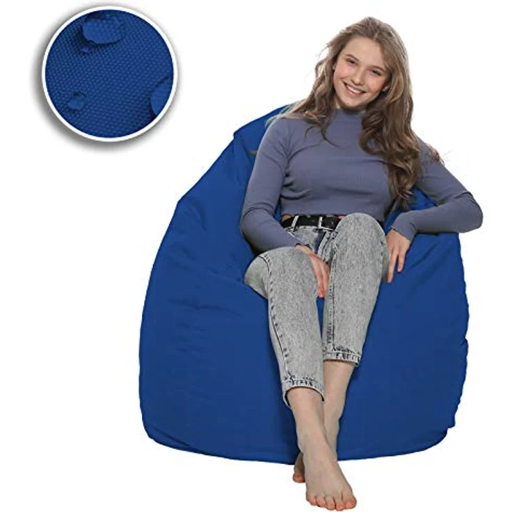 HomeIdeal - Sitzsack XXL Bodenkissen für Erwachsene & Kinder - Geeignet für Gaming oder Entspannen - Indoor wie Outdoor da er Wasserfest ist - mit EPS Perlen, Farbe:Blau, Größe:XXL – Bild 5