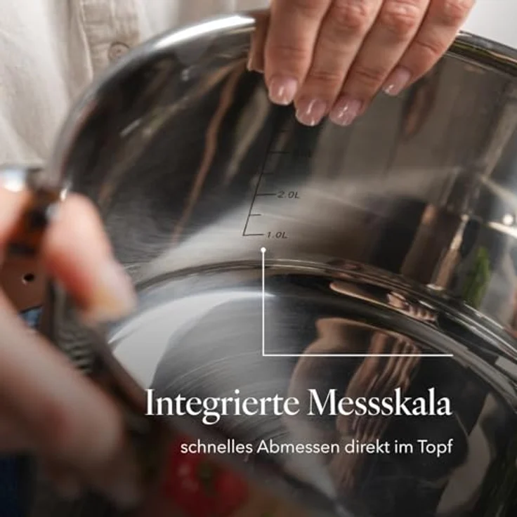 FLORINA Edelstahl Topf 6 l 24 cm Durchmesser I Energiesparender Kochtopf FALCON I Topf mit Glasdeckel und Messskala I 3-lagiger Boden gleichmäßige Wärmeverteilung I Ideal für alle Herdarten – Bild 7