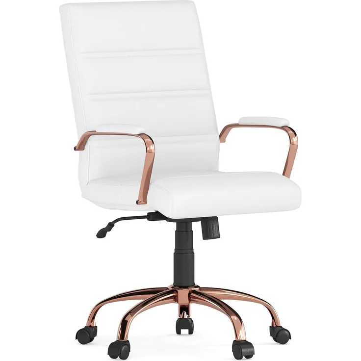 Flash Furniture Schreibtischstuhl mit mittlerer Rückenlehne, weiches Leder, Drehstuhl, Bürostuhl mit rotgoldenem Rahmen, Drehstuhl