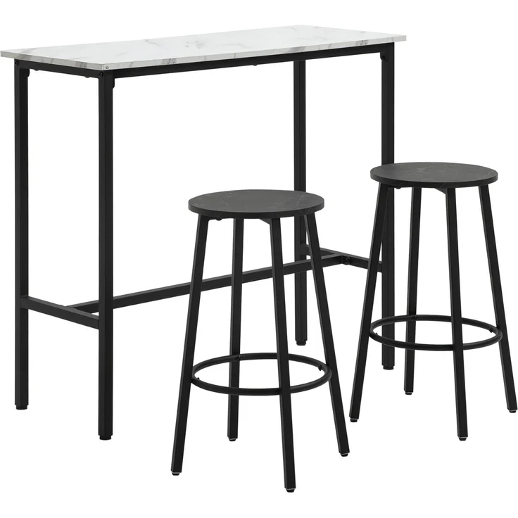MELAYR, Bar-Set für 2 Personen, 1 Tisch mit 2 Barhockern, 100 x 40 x 90 cm, Weiß+Schwarz – Bild 2