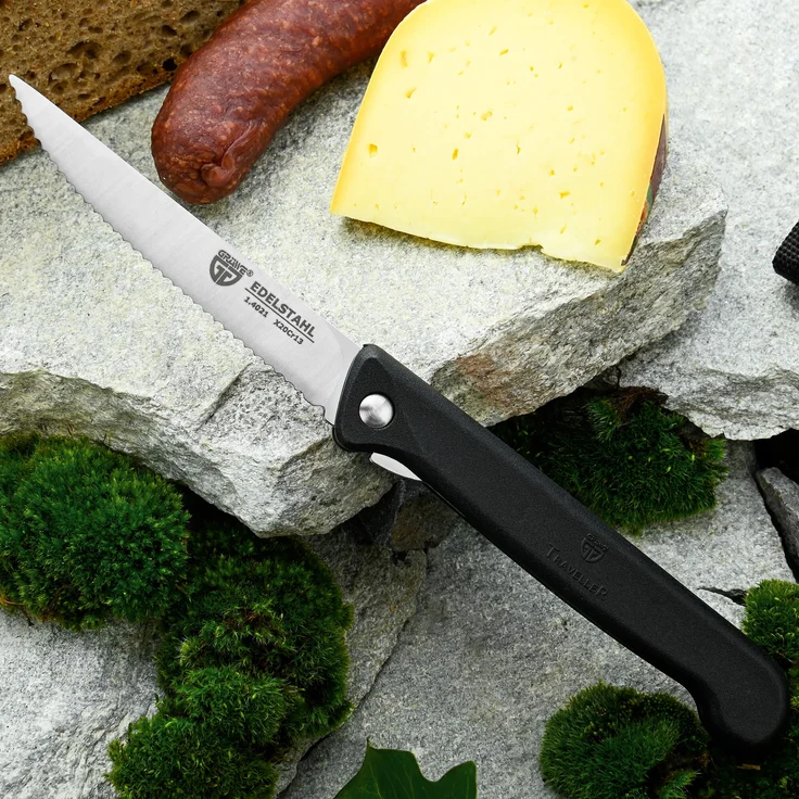 Klappmesser mit Steakklinge, schwarz, mit Etui – Bild 5
