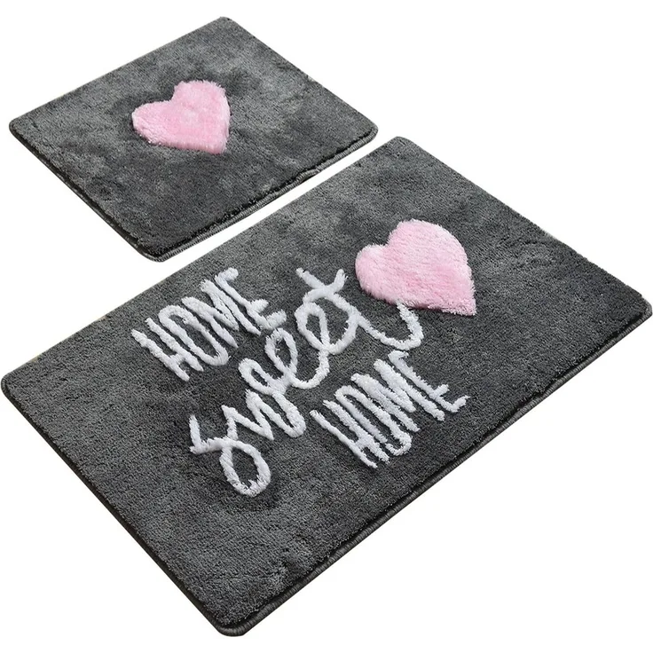 Badteppich-Set, 2-teilig, Home Sweet Home Hintergrund dunkelgrau