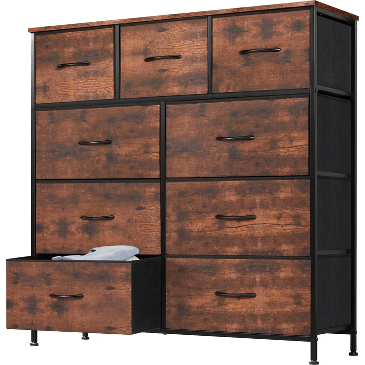 Sweetcrispy Kommode für Schlafzimmer mit 9 Stoffschubladen, hoher Truhenaufbewahrungsturm, Organizer-Einheiten für Kleiderschrank, Kinderzimmermöbel, Stahlrahmen, Holzplatte, leicht, schnell – Bild 1