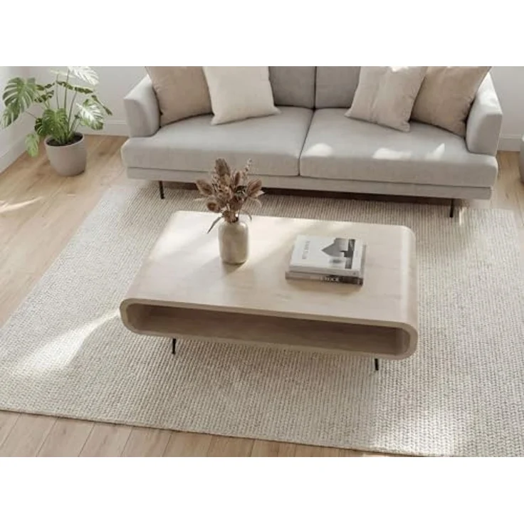 Couchtisch Mango Massivholz white wash 90cm - Design Wohnzimmertisch mit Metall Beine - Rechteckiger Sofatisch Ablage Retro - Loungetisch Holz - Natur Beistelltisch Handmade – Bild 6