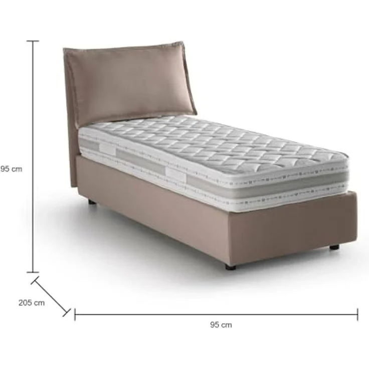 Talamo Italia - Roberta Einzelbett, Bettkasten mit Stoffbezug, 100 % Made in Italy, seitliche Öffnung, inklusive Matratze 80x190 cm, Taupe – Bild 2