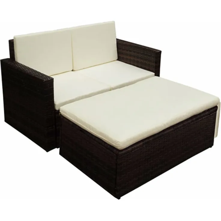 vidaXL 2-tlg. Garten-Lounge-Set mit Auflagen Poly Rattan Braun 42733