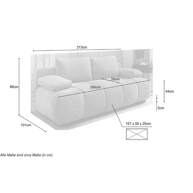 JOB 'Reno' Schlafsofa, Chenille greige, 213 x 101 x 86 cm – Bild 4