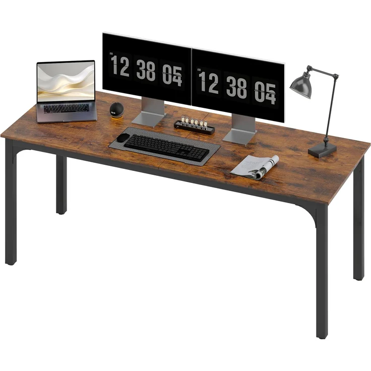 MELAYR, Schreibtisch, Computertisch, rustikales Design, viel Platz, Spanplatte, Braun, 200 x 60 x 75 cm, Rustikal-Braun – Bild 2