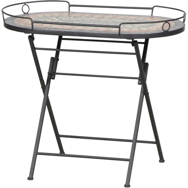 SIENA GARDEN Prato 60 x 41 x 67,5 cmServiertisch Gestell Stahl schwarz matt, Fläche Keramik mehrfarbig, praktisch zusammenklappbar