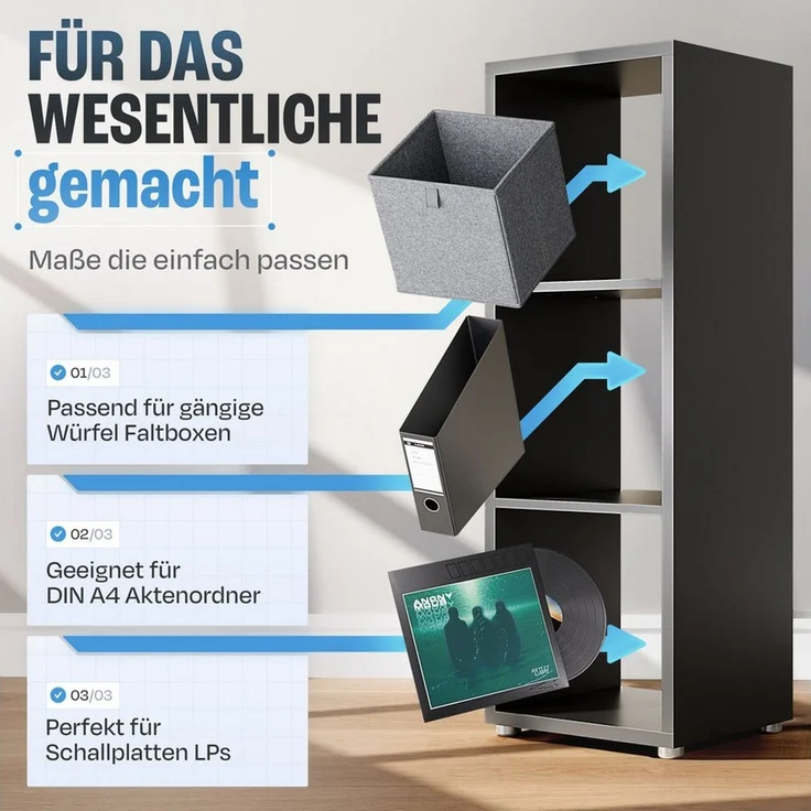 BMG Möbel Standregal NIZZA, Aktenregal, Würfel, Säulen Regal mit 3 Fächern, Made in Germany – Bild 4