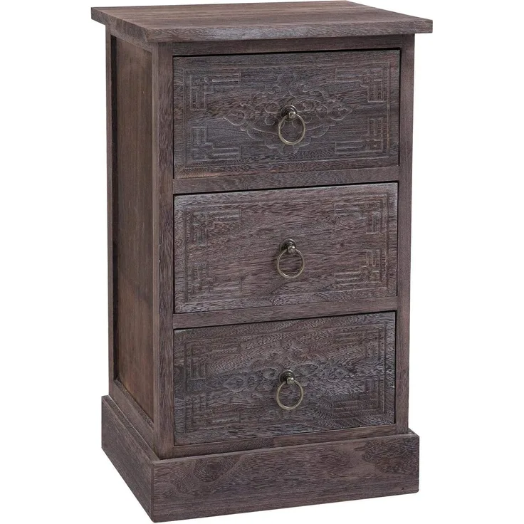CARO-Möbel Nachttisch ENZO Nachtschrank Nachtkonsole mit 3 Schubladen für Boxspringbett im Vintage Look