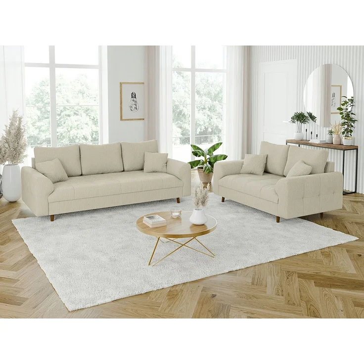 S-Style Möbel 3-Sitzer Sofa Zara mit Holzfüßen im skandinavischen Stil aus Cord-Stoff, mit Wellenfederung – Bild 2