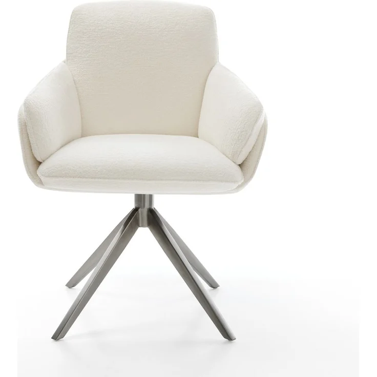 Drehstuhl Luan-Flex mit Armlehnen Bouclé Soft Beige Kreuzgestell breit Graphit 360° drehbar Wippfunktion – Bild 2