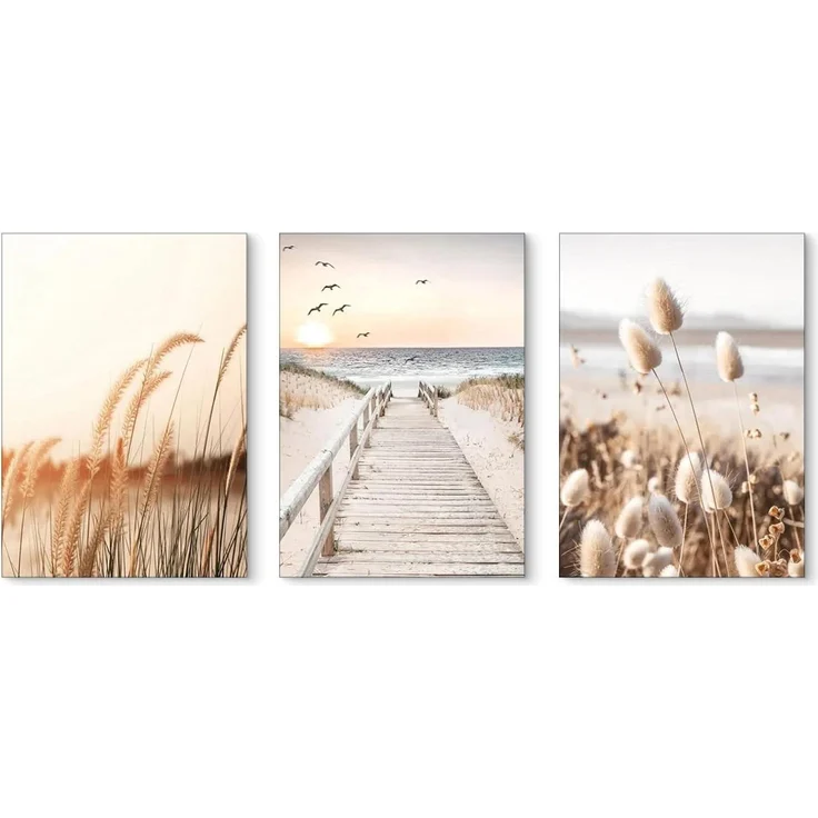 Poster Set 3teilig Küstenstrand Seevogel Pampasgras Boho A 21x30cm – Bild 7