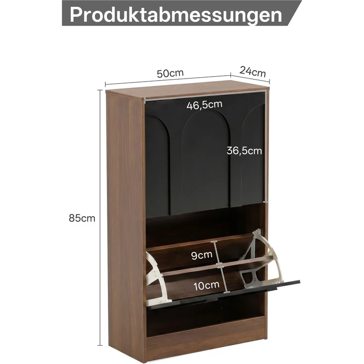 UEV Schmaler Schuhschrank mit 2 Klappen, Modernes Schuhregal (Schwarz)--Schwarz--85x24x85cm--CHENHAONING – Bild 3