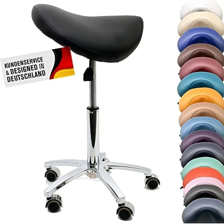 Duke-Handel Drehhocker Sattelhocker, Arbeitshocker, Bürohocker mit Metallfuß (1 St, Rollhocker mit oder ohne Fußring), stufenlosen Höhenverstellung von 50 bis 73cm, Belastbarkeit ca. 230 kg