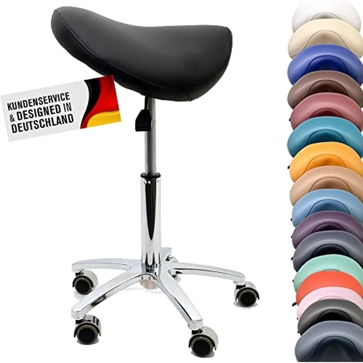 Duke-Handel Drehhocker Sattelhocker, Arbeitshocker, Bürohocker mit Metallfuß (1 St, Rollhocker mit oder ohne Fußring), stufenlosen Höhenverstellung von 50 bis 73cm, Belastbarkeit ca. 230 kg – Bild 1