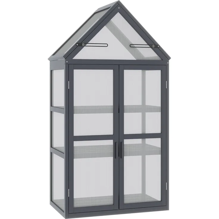 Outsunny Gewächshaus, Tannenholz, Polycarbonat, Grau, 70,5L x 42B x 132H cm