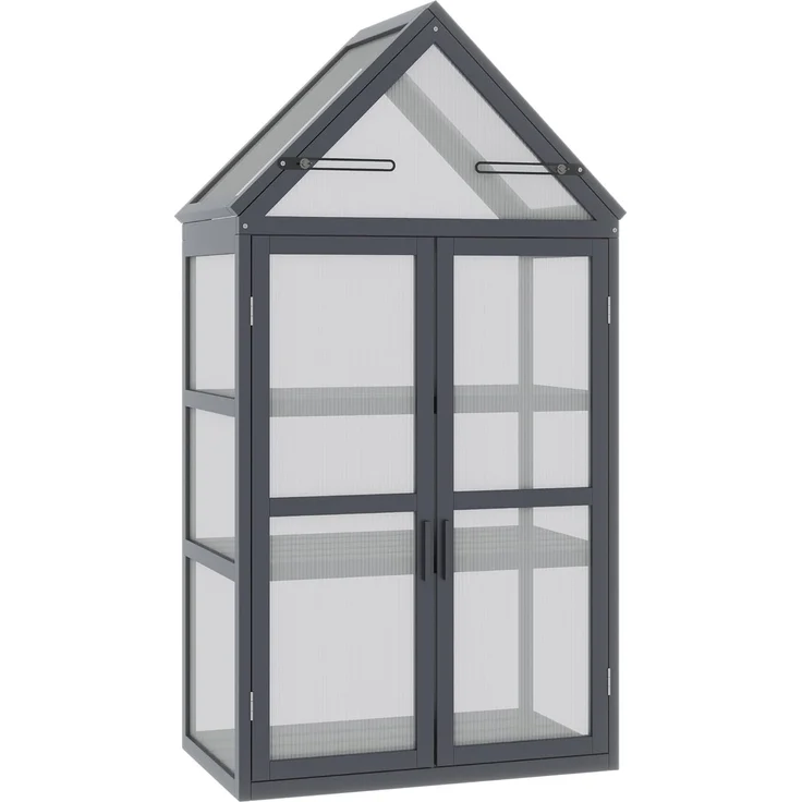 Outsunny Gewächshaus, Tannenholz, Polycarbonat, Grau, 70,5L x 42B x 132H cm – Bild 1