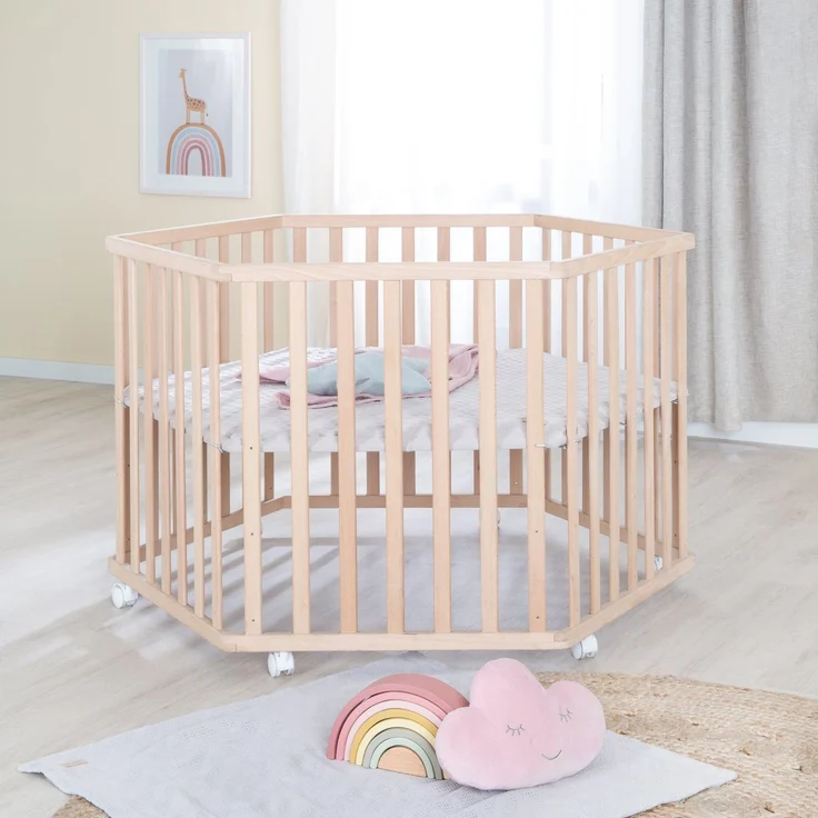 roba Laufgitter 6-eckig + Schutzeinlage 'Lil Planet' grau - Spielgitter hexagonal aus Bio-Buche - 3-fach höhenverstellbar - Massivholz – Bild 2