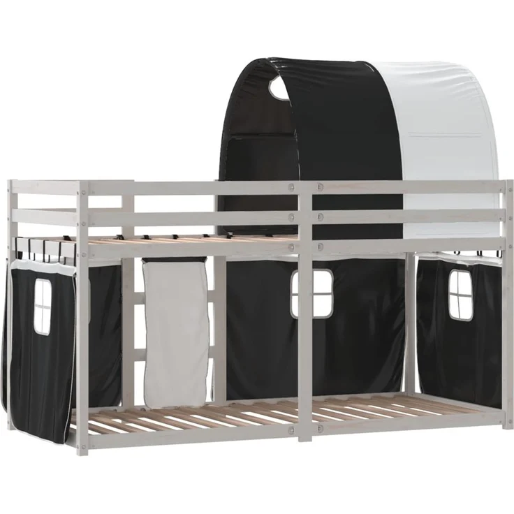 vidaXL Etagenbett mit Vorhängen Weiß & Schwarz 90x190 cm Kiefernholz 3284030 – Bild 3