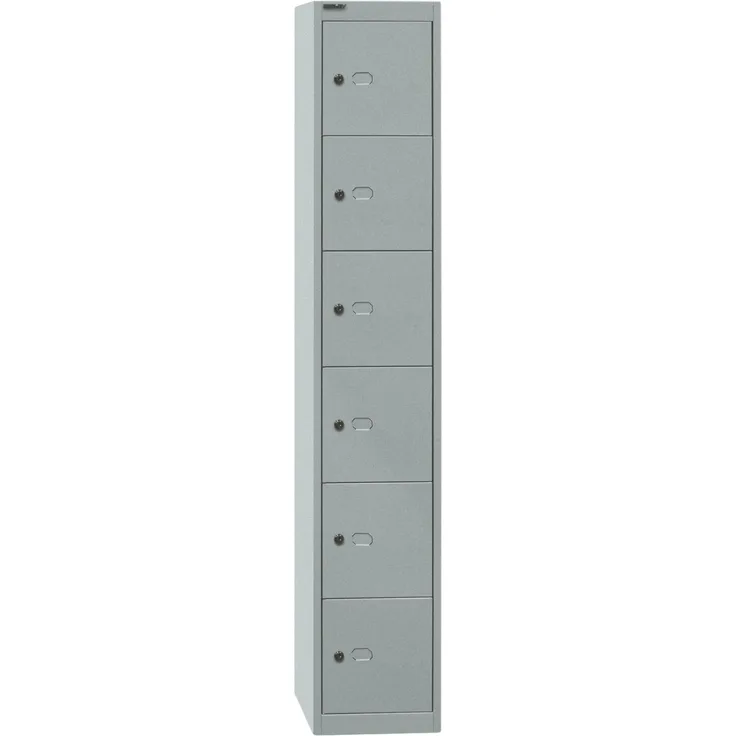 Bisley Garderobenschrank Office mit Schloss aus Stahlblech, 6 Fächer - Schließfächer einzeln abschließbar, Schließfachschrank - Tiefe: 30,5 cm - Farbe: silber, CLK126-355