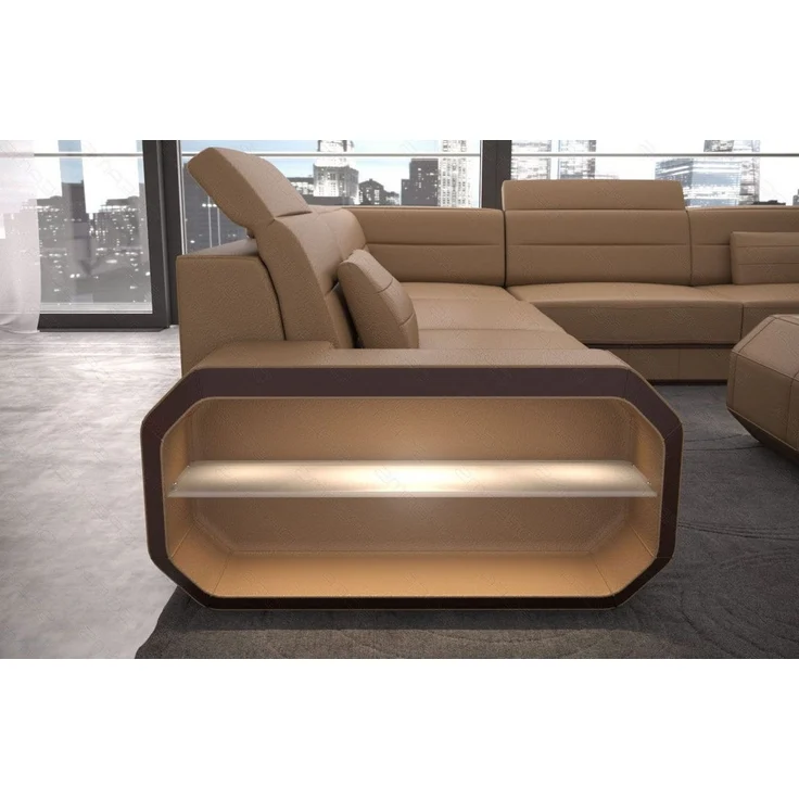 Leder Wohnlandschaft Verona U-Form – Komfort - Ledermix - sandbeige-dunkelbraun - Links – Bild 4