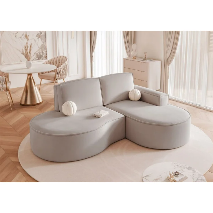 Ecksofa Designersofa Sofa ARLET in Stoff Riviera Hellgrau Ottomane Rechts – Bild 2