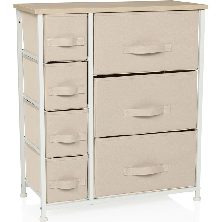 hjh LIVING Kommode mit 7 Stoffschubladen FOLDRESS B 73x63,5x30 cm Schubladenkommode Organizer, höhenverstellbare Fußgleiter, Metall-Gestell, Beige