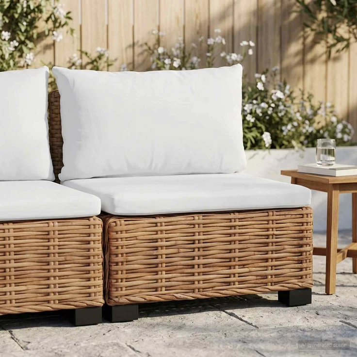 vidaXL Mittels Sofa mit Kissen GENDT Naturrattan Natur 42034388 – Bild 3