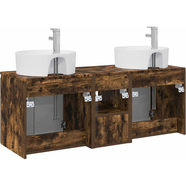 vidaXL Wandmontiertes Badezimmerschrank-Set 3 stk. Geräucherte Eiche 3405682 – Bild 8