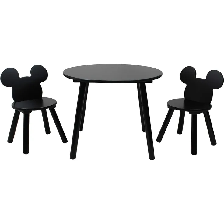 Disney Set mit Tisch und Stühlen, 15 mm MDF + Kiefernholz, Black, S