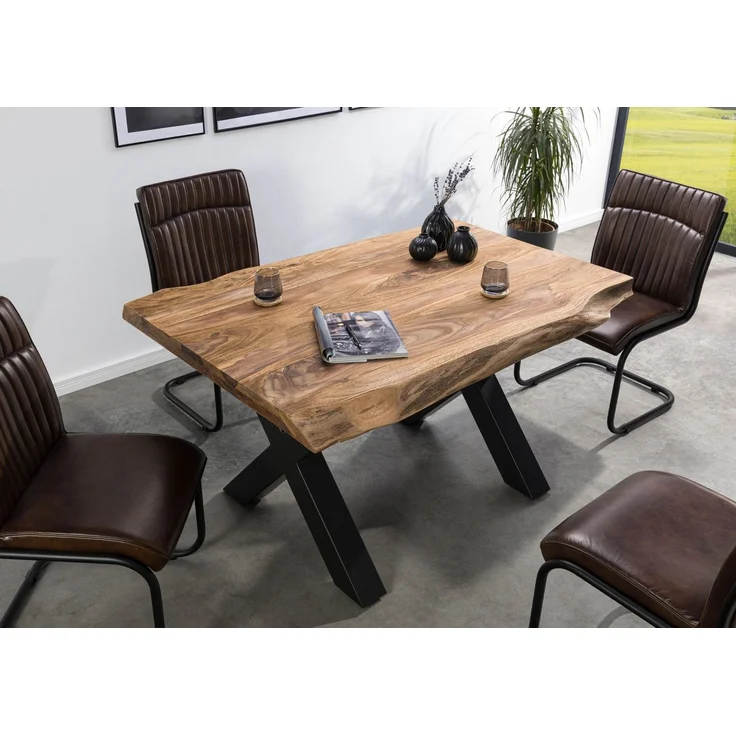 Baumtisch Sheesham 160x90x77 natur gebeizt / X-Beine anthrazit matt FREEFORM 5 – Bild 2