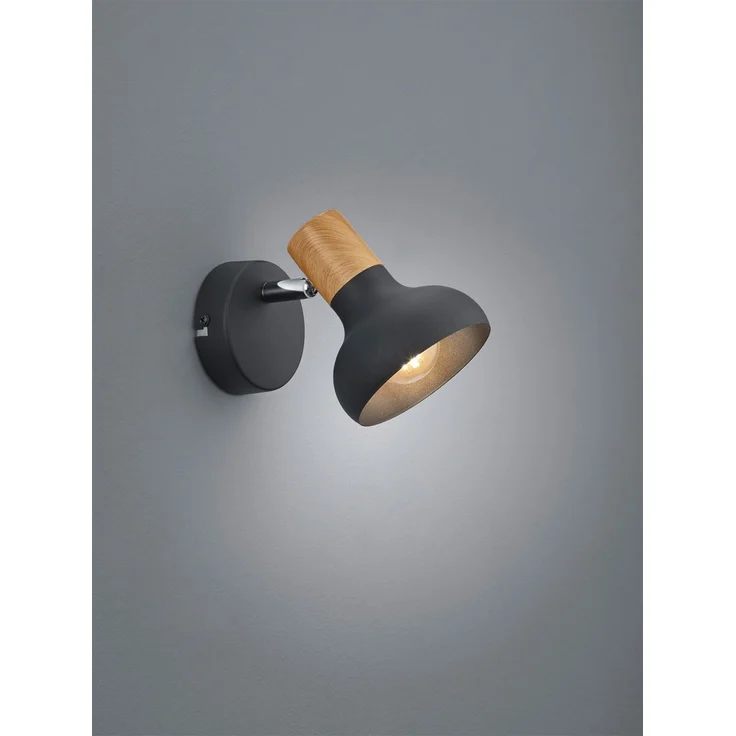 Wandstrahler LATIKA Metall Schwarz mit Holzoptik, Breite 10cm – Bild 3