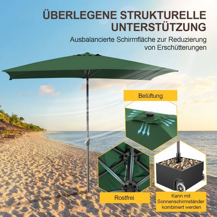 Clanmacy Sonnenschirm Rechteckig Balkonschirm 300x200 cm Sonnenschutz mit kurbel Grün, LxB: 300x200 cm, Stabiler knickbar/für Garten, Balkon, Terasse/Sonnenschutz – Bild 2