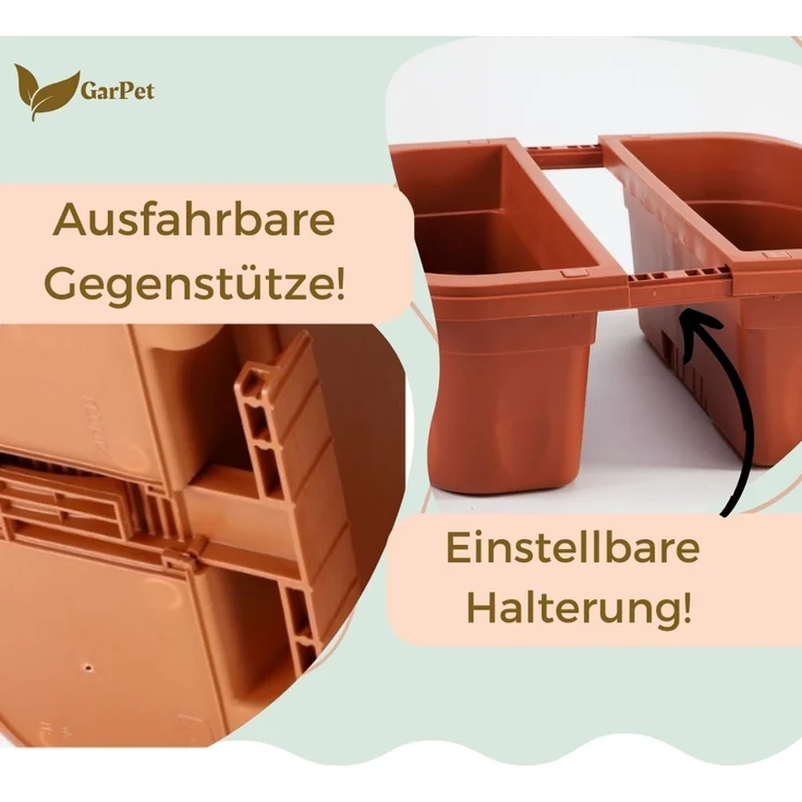 GarPet Blumenkasten 2er Set Blumen Kasten Beidseitig Dopple Balkon Geländer Teracotta – Bild 4