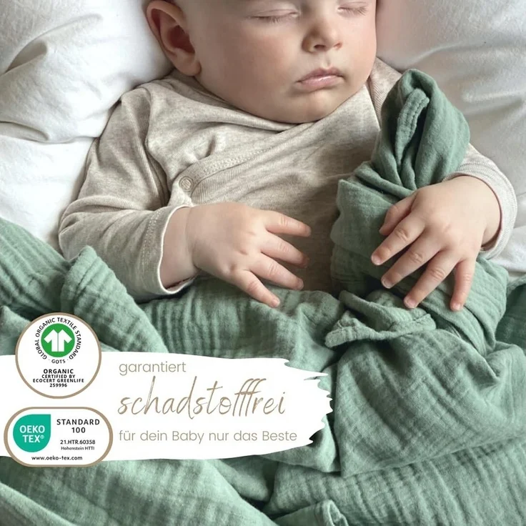 Babydecke Mulltücher 4er-SET gekreppt, Spucktuch 64x64 100% GOTS BIO-Baumwolle, DIKOS, PREMIUM Qualität atmungsaktiv, nachhaltig, plastikfrei, kuschelweich – Bild 2
