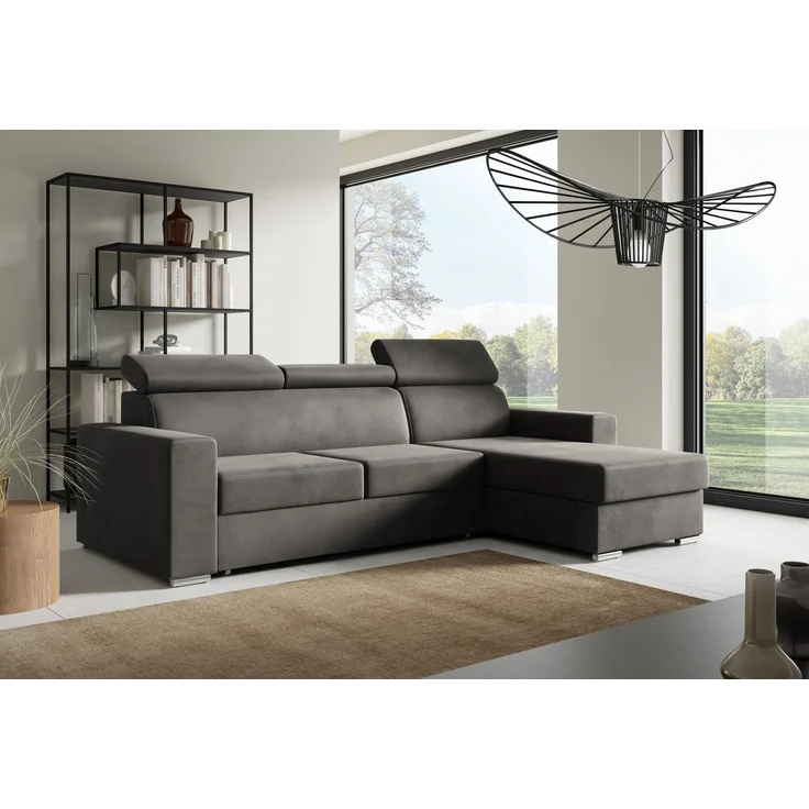 Ecksofa in L-Form NELA, L-förmige Eckcouch mit Schlaffunktion, ausziehbares Sofa, 1 Bettzeugbehälter, verstellbare Kopfstützen, (Monolith 92), 96x170 cm – Bild 2