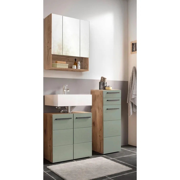 Badezimmer-Set >Vista< (3-tlg.) in Viking Oak / Schilfgrün - 120x190x31 (BxHxT) – Bild 1